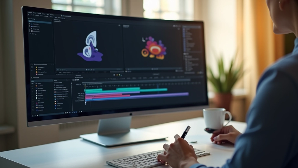 Timeline de animación mostrando keyframes de un logo animado, con puntos de control en diferentes duraciones