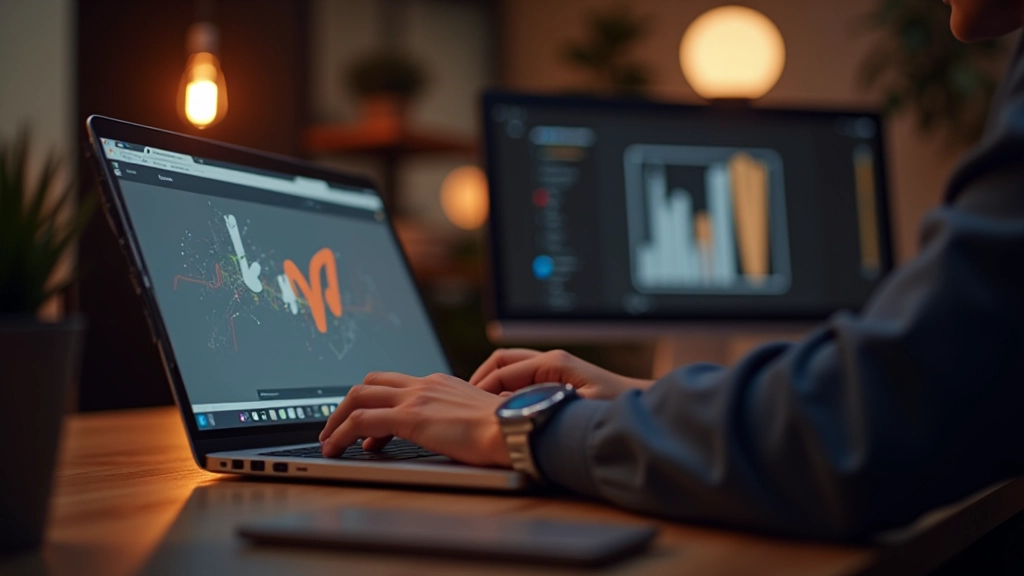 Diseñador trabajando en laptop mostrando animación de logo en movimiento fluido