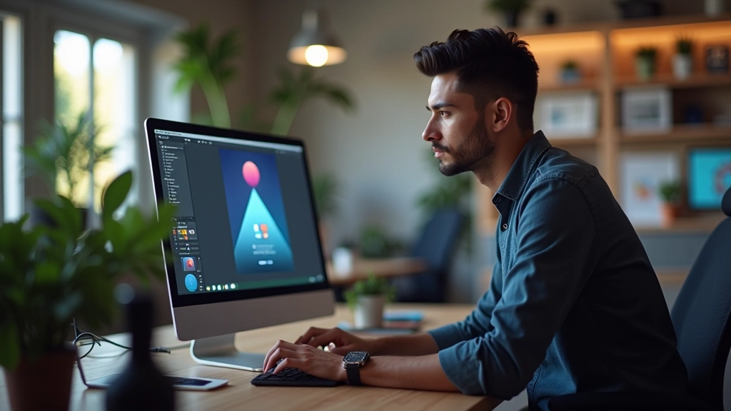 Diseñador creando animación de logo en After Effects con interfaz profesional